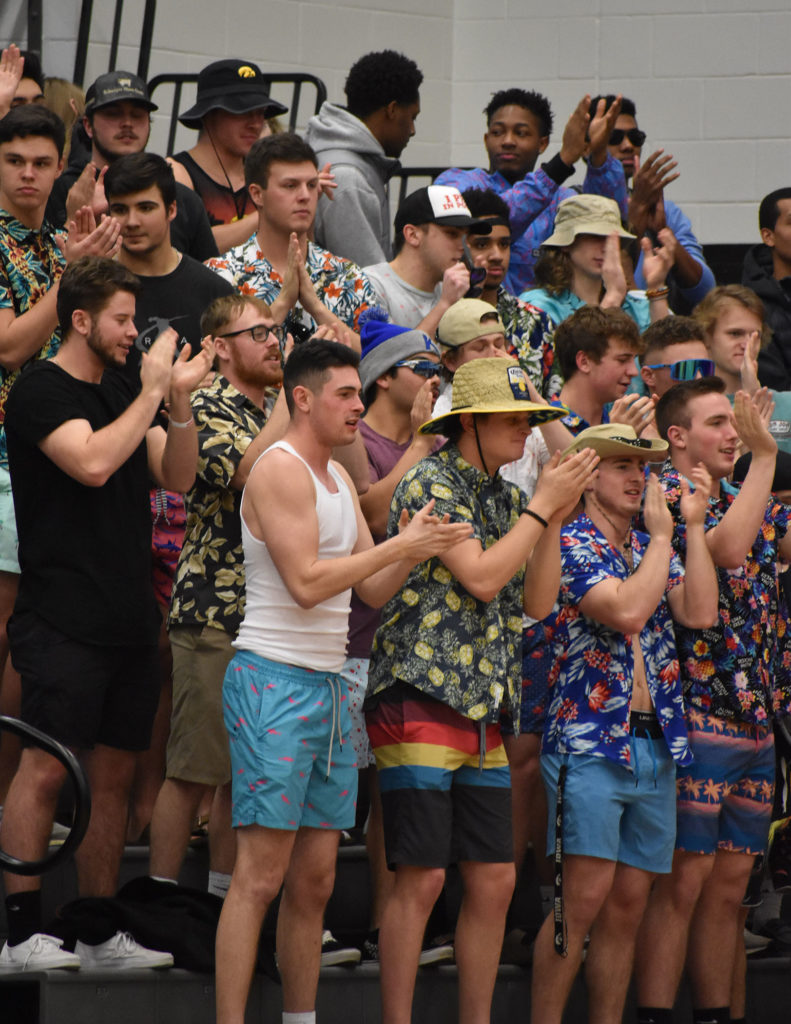 Students show support to the Kirkwood basketball teams by dressing up in vacation attire during Hawaiian night on Feb. 12.