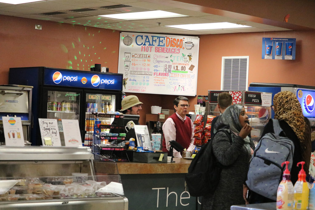 Students line up for lunch at Cafe Disco On the Iowa City campus on March 4. Photo by Jessica McWilliams