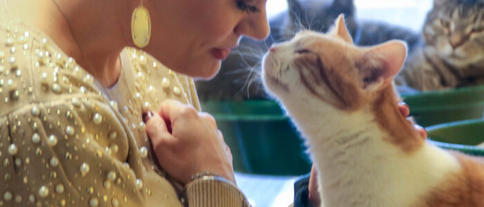 Jamie Bowers with a cat